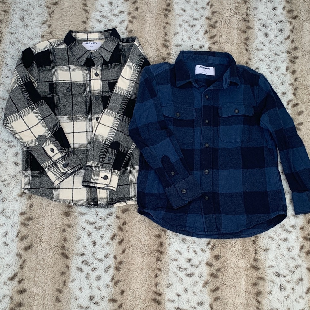 Old Navy Black and Blue Plaid Button-Down flannel Bundle